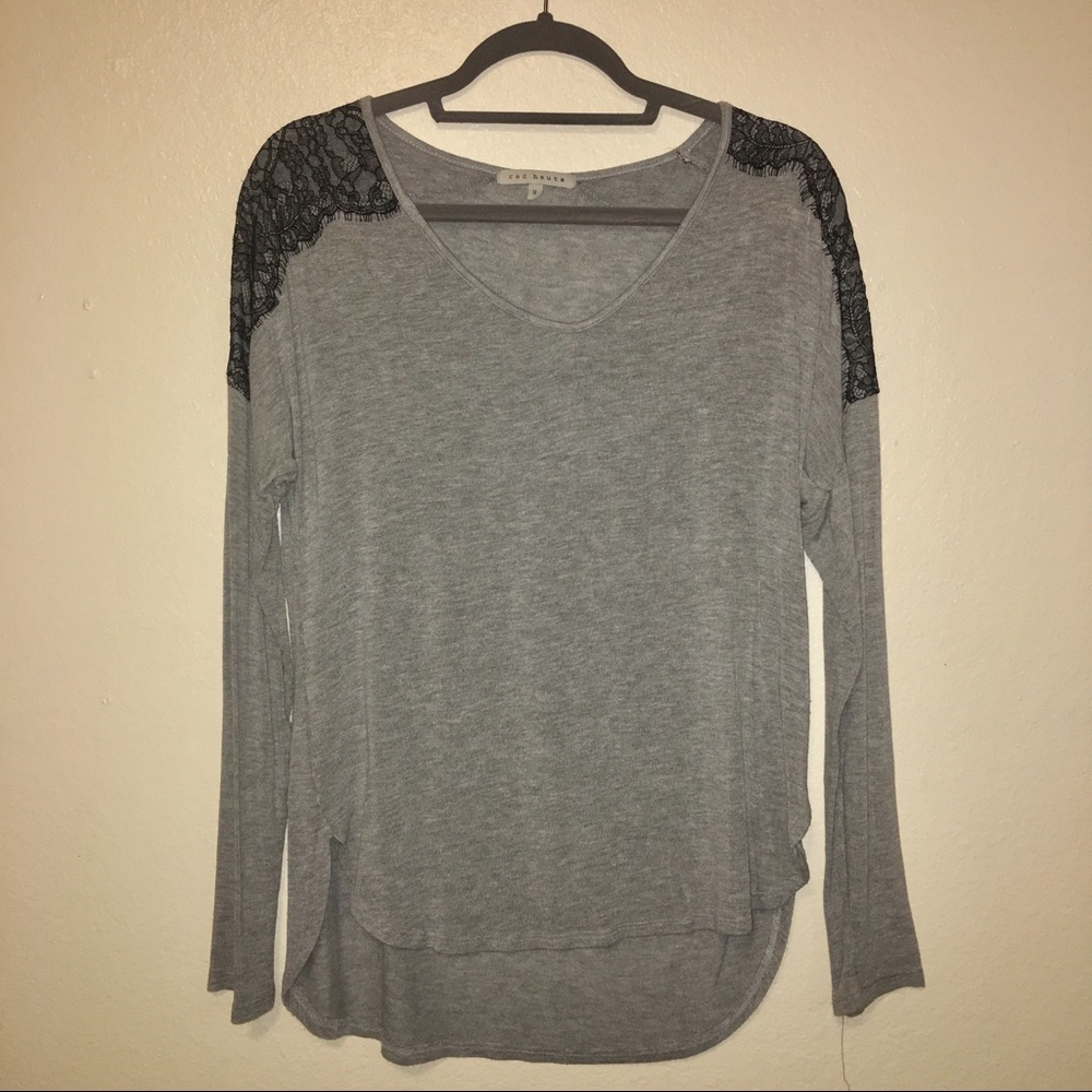 Lace Shoulder Long Sleeve Top
